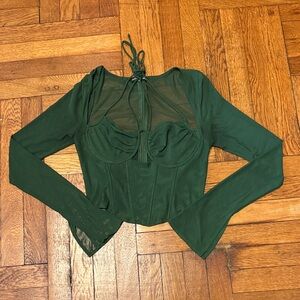 Fashion Nova Forest Green Sheer Long Sleeve Blouse